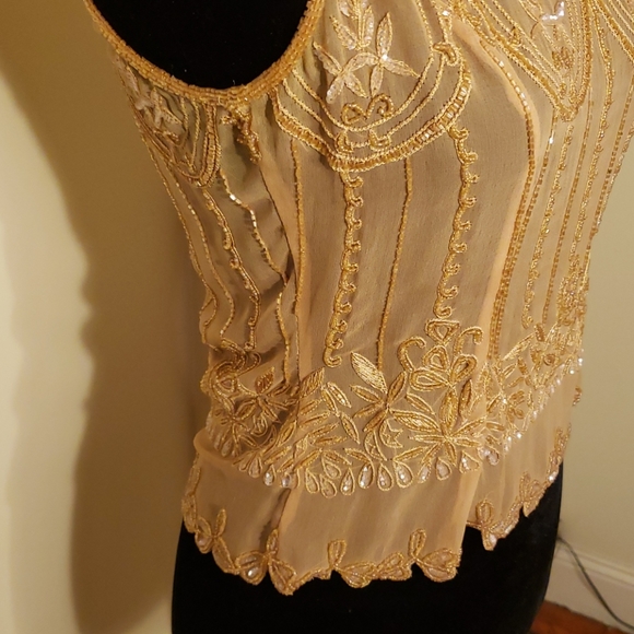 Sleeveless silk chiffon beaded top - Picture 4 of 7